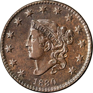 image for: 1830 Matron Head Cent. N-8. Rarity-1. Noyes Die State B. Large Letters. VF Details--Cleaning (PCGS).