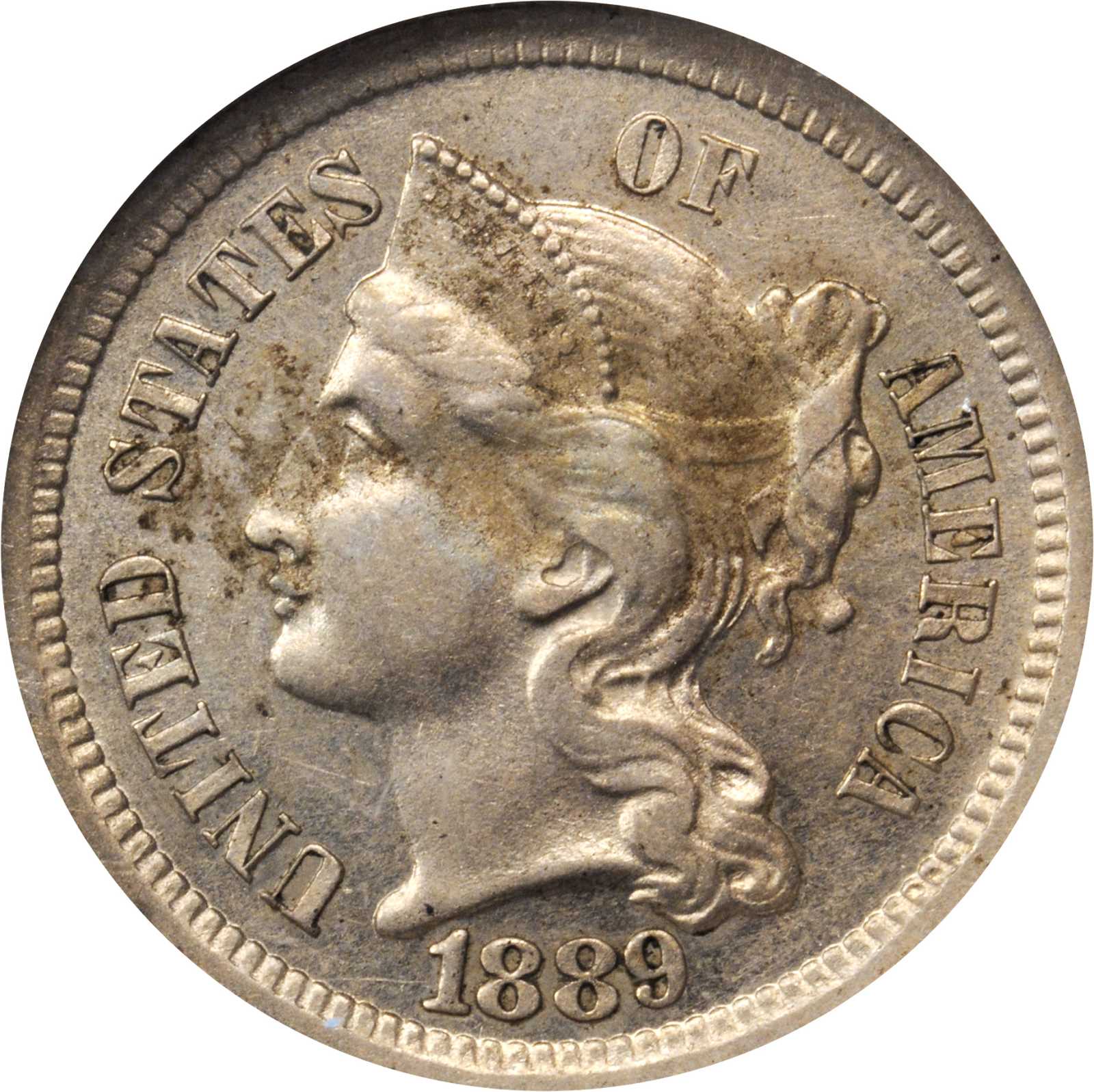 1889 Nickel Three-Cent Piece. Proof-58 (ANACS). OH.
