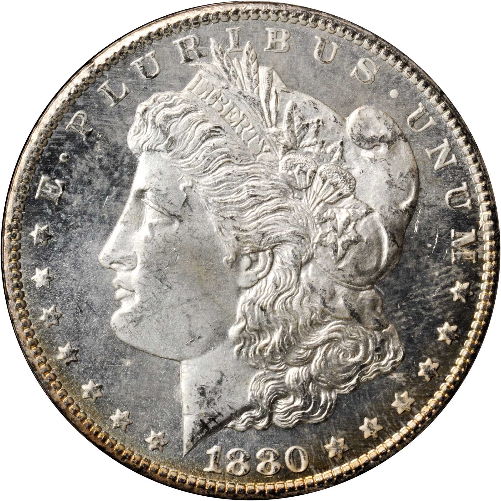 1880-CC GSA Morgan Silver Dollar. VAM-5. Top 100 Variety. 8/High 7. MS-64 PL (NGC).