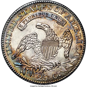 image for: 1819 25C Small 9 MS64+ NGC. CAC. B-3, R.1....