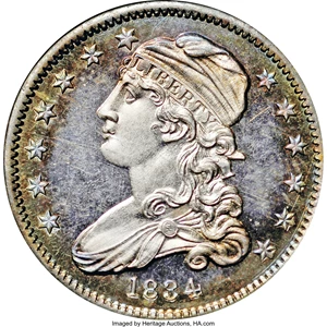 image for: 1834 25C PR66+ ★ Ultra Cameo NGC. CAC. B-2, High R.7 as proof....