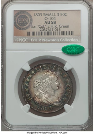 image for: 1803 50C Small 3 AU58 NGC. CAC. O-104, R.3....