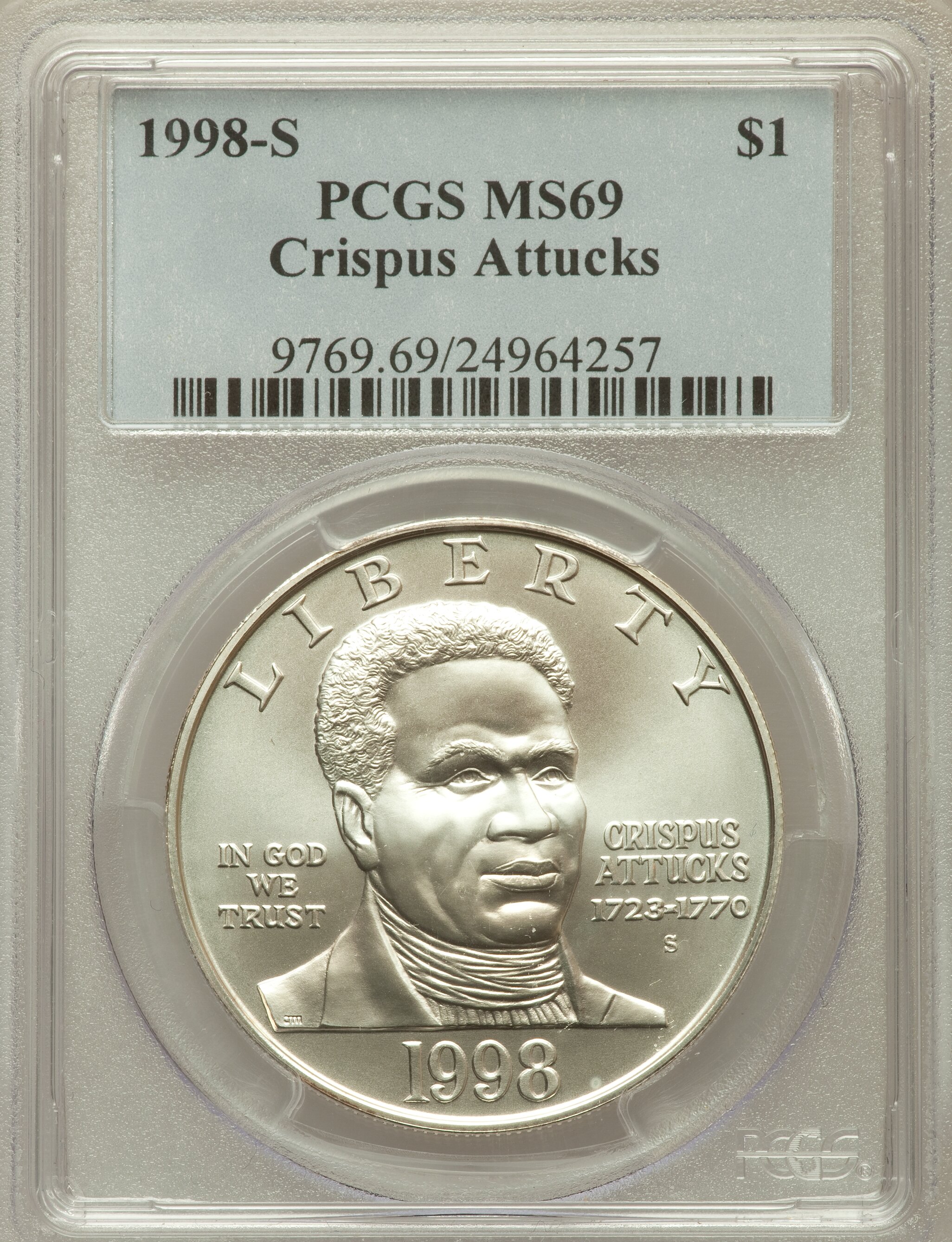 1998-S $1 Black Patriots Silver Dollar MS69 PCGS. PCGS Population (1329/198). NGC Census: (824/278). Numismedia Wsl. Price...