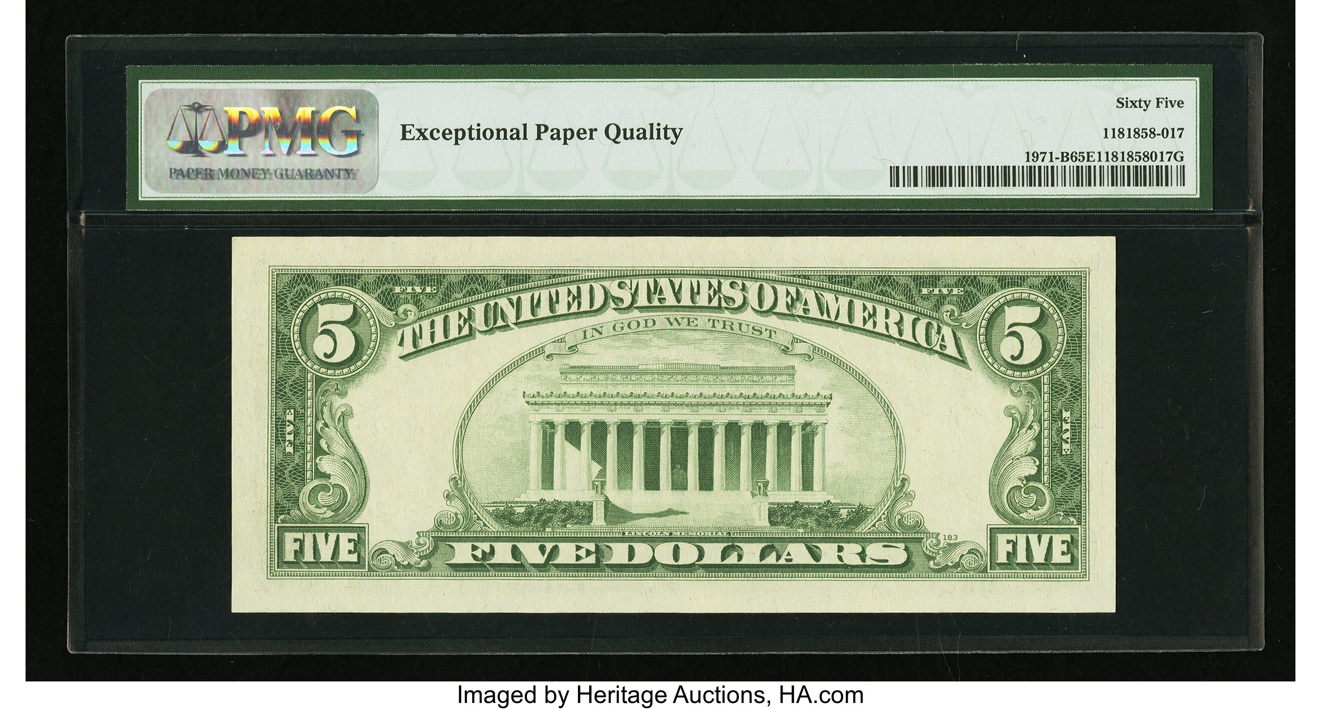 image for: Fr. 1971-B $5 1969B Federal Reserve Note. PMG Gem Uncirculated 65 EPQ....