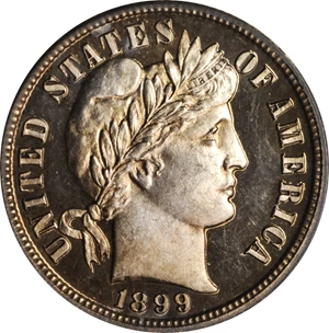image for: 1899 Barber Dime. Proof-65 Deep Cameo (PCGS). CAC. Secure Holder.