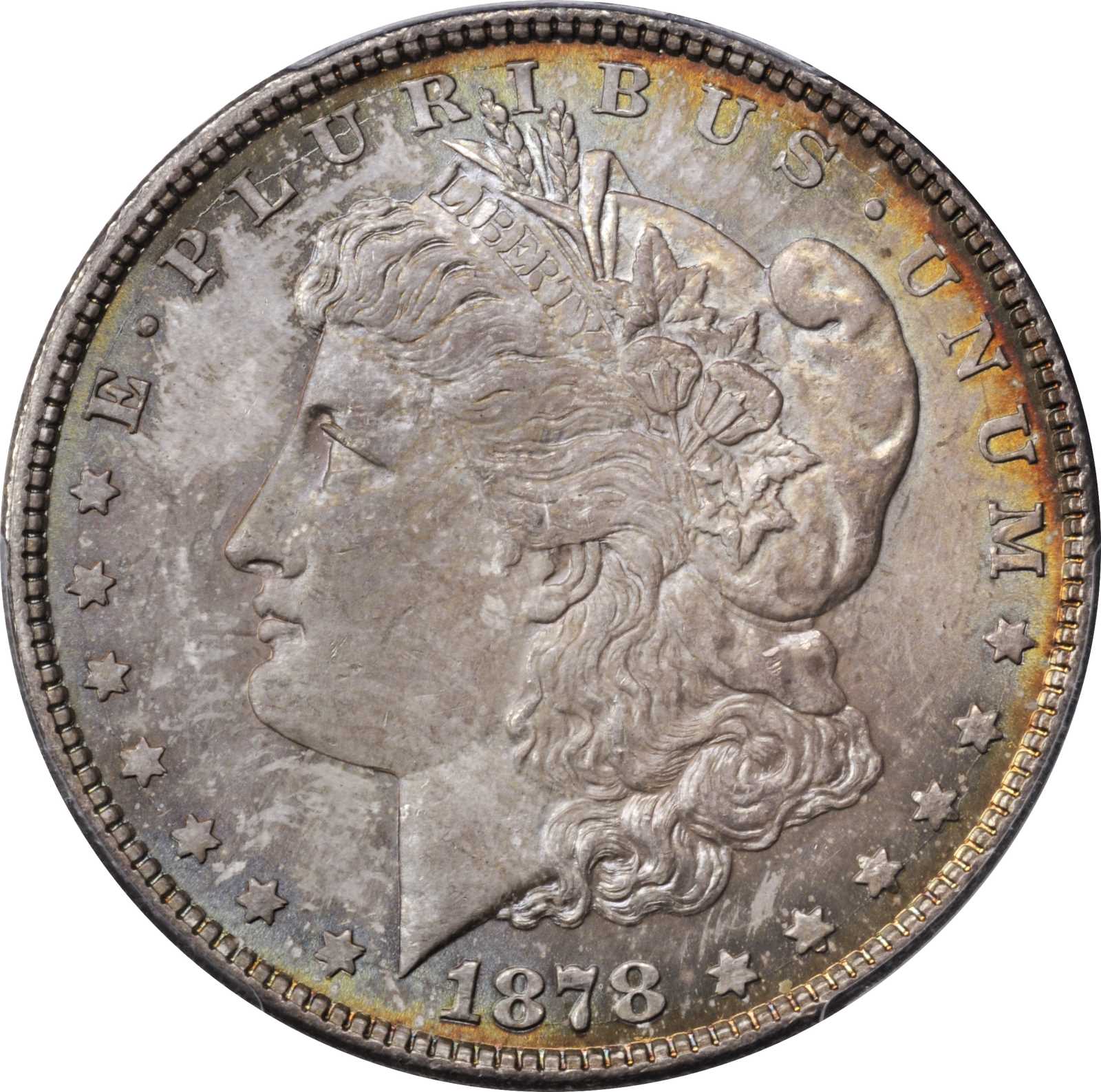 1878 Morgan Silver Dollar. 8 Tailfeathers. VAM-12. Notched Star. MS-65 (PCGS). CAC.