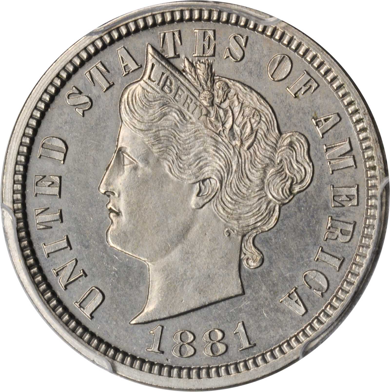 image for: 1881 Pattern Liberty Nickel. Judd-1671, Pollock-1872. Rarity-6+. Nickel. Plain Edge. Proof-63 (PCGS).