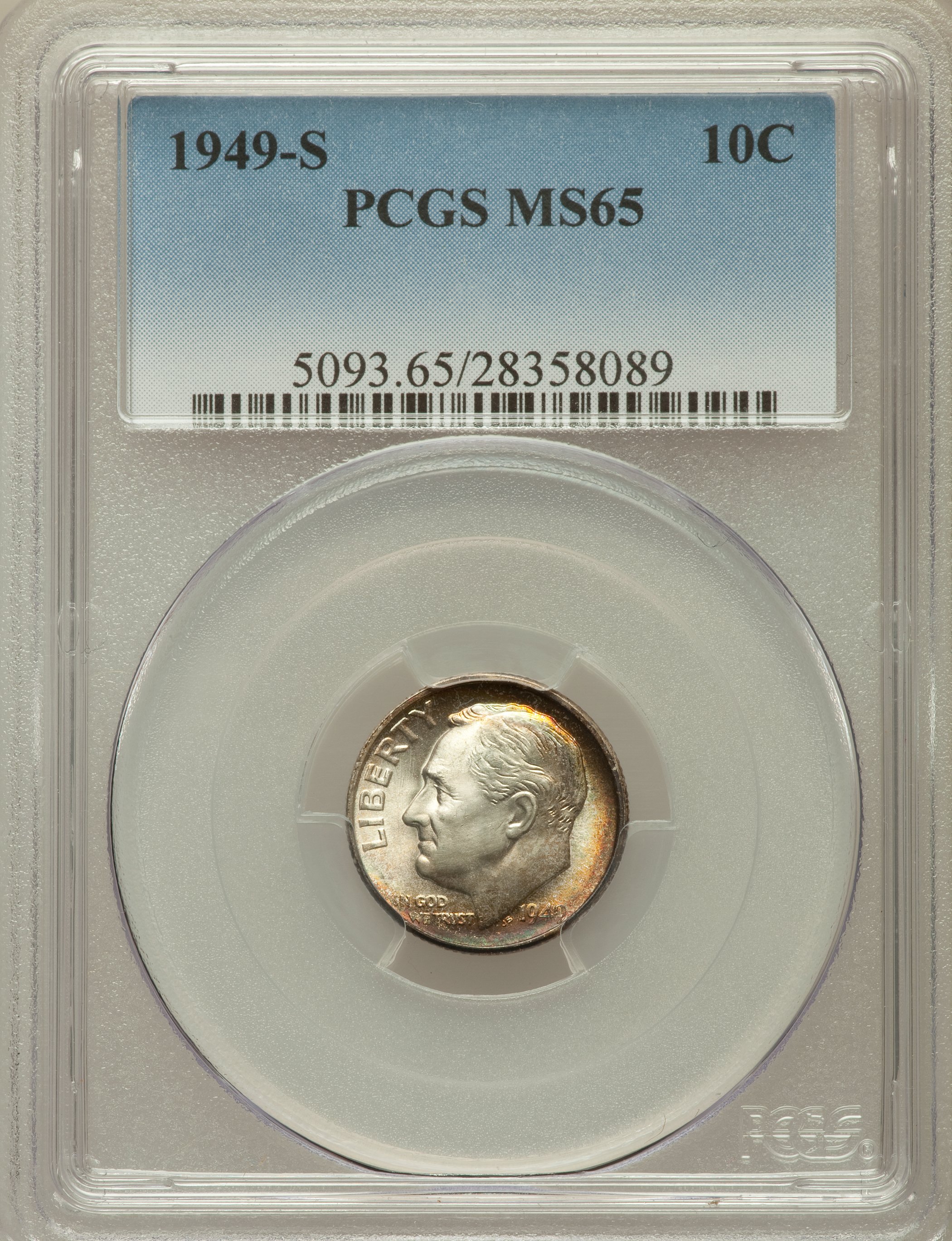 1949-S 10C MS65 PCGS. PCGS Population (494/1324). NGC Census: (178/1844). Mintage: 13,510,000. Numismedia Wsl. Price for pr...