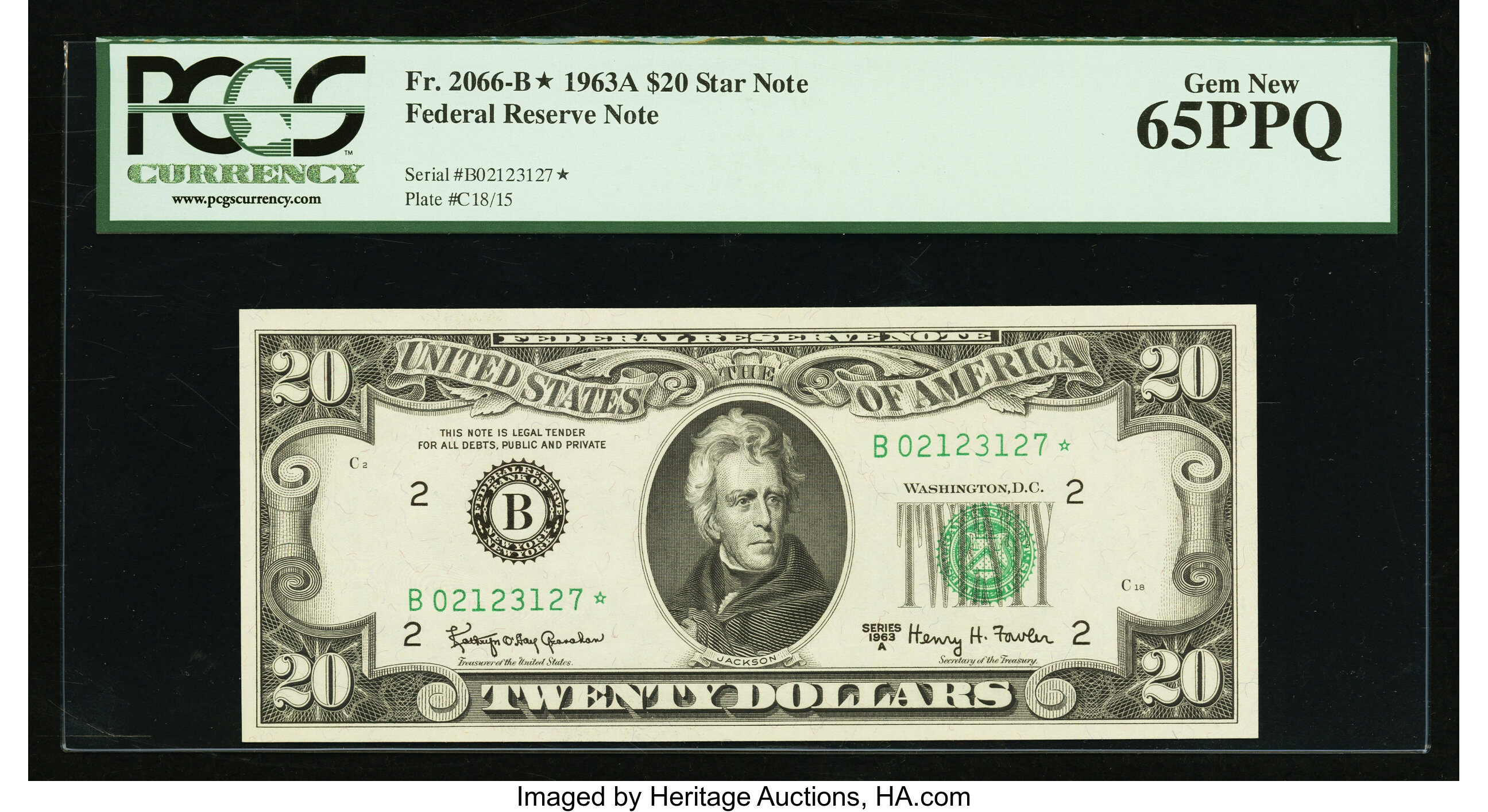 image for: Fr. 2066-B* $20 1963A Federal Reserve Note. PCGS Gem New 65PPQ....