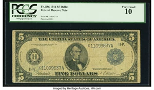 image for: Fr. 886 $5 1914 Federal Reserve Note. PCGS Very Good 10....