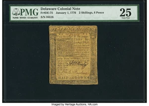 image for: Delaware January 1, 1776 2s 6d PMG Very Fine 25....