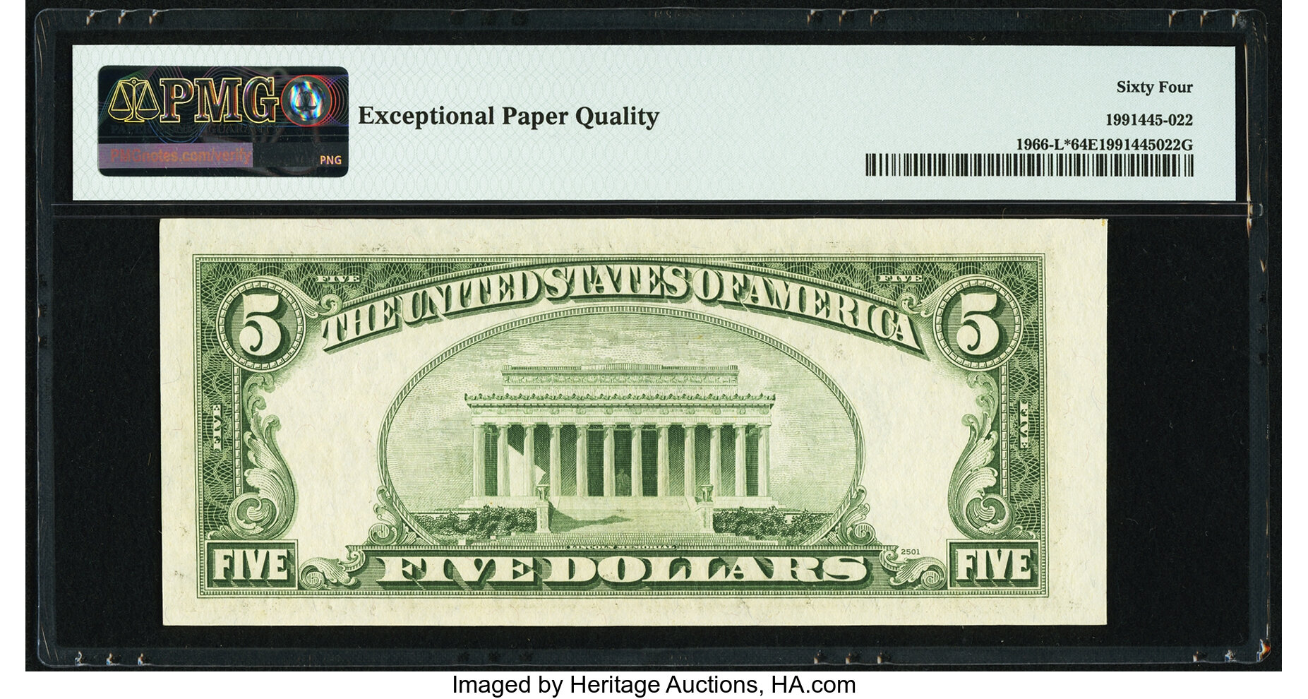 image for: Fr. 1966-L* $5 1950E Federal Reserve Note. PMG Choice Uncirculated 64 EPQ....