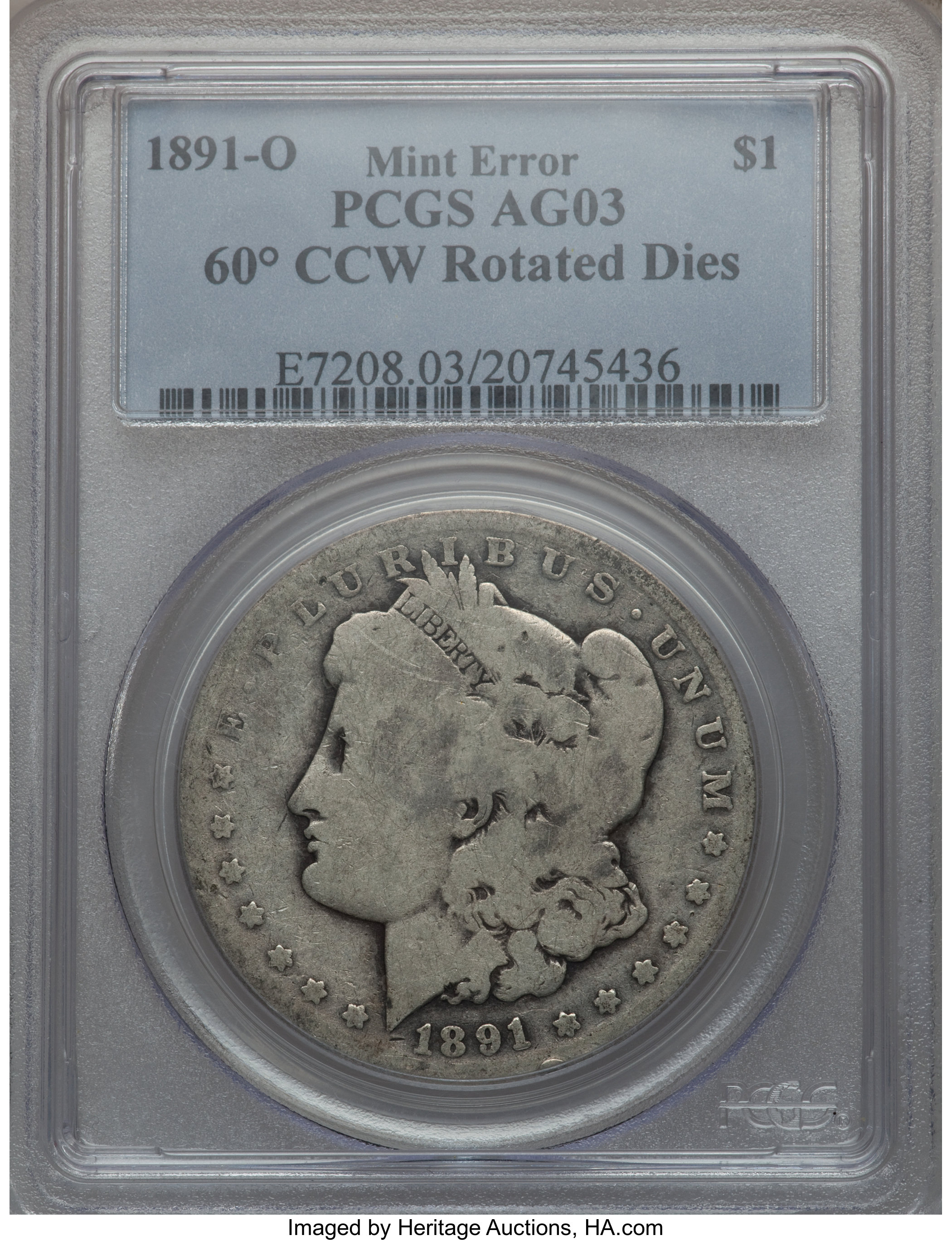 1891-O $1 Morgan Dollar -- 60 Degree Counter Clockwise Rotated Dies -- AG3 PCGS. ...