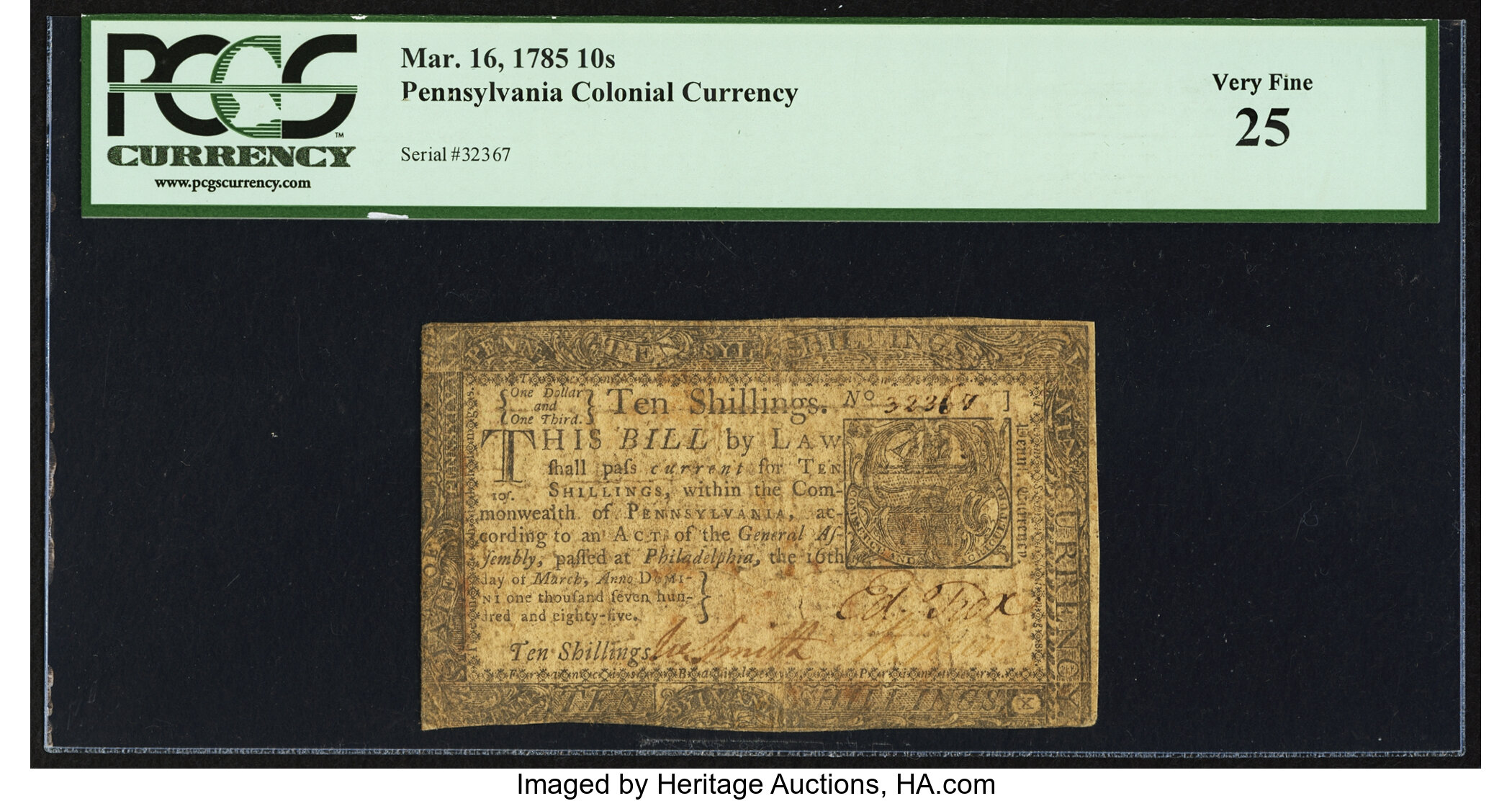image for: Pennsylvania March 16, 1785 10s PCGS Very Fine 25....