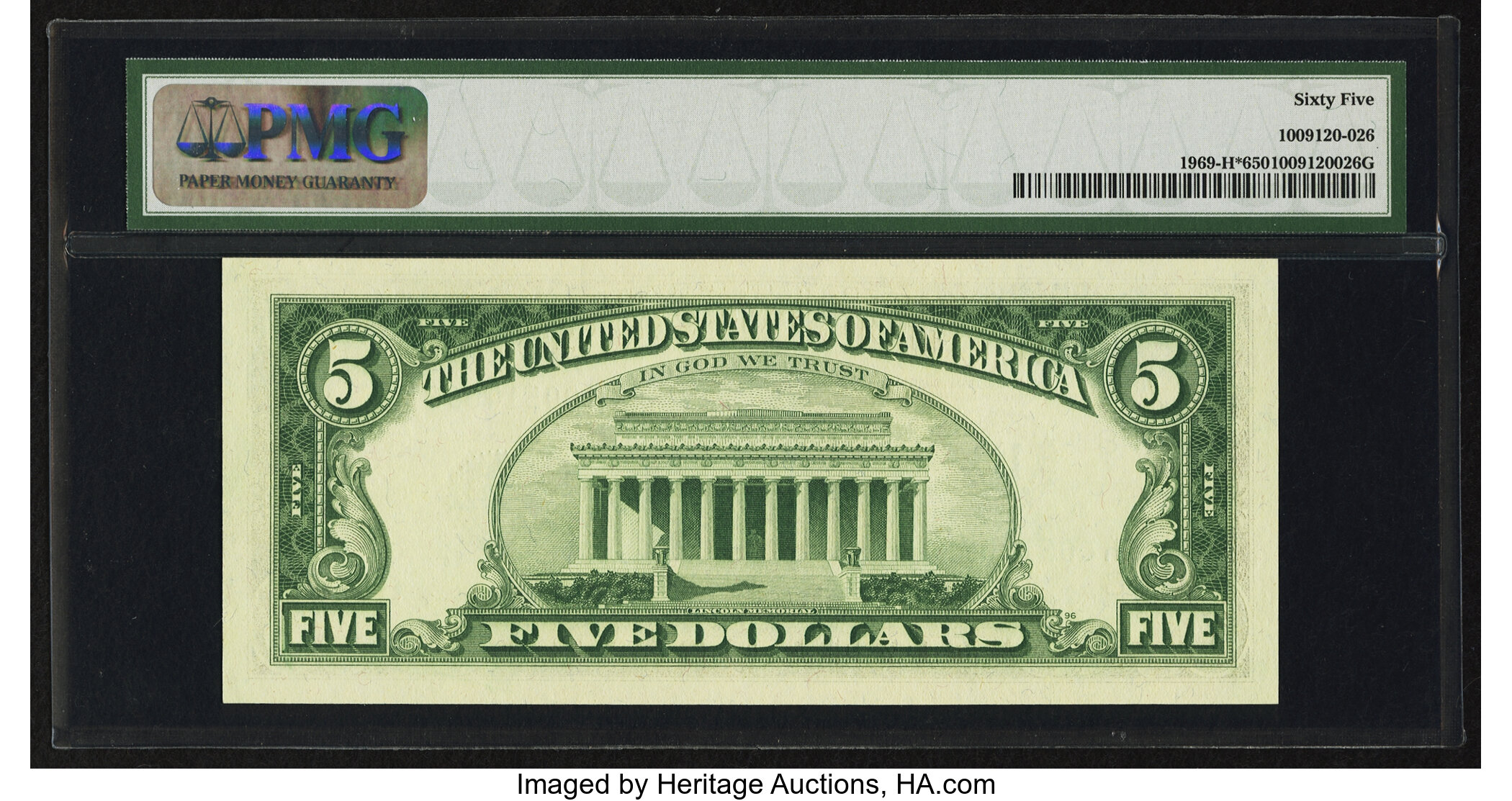 image for: Fr. 1969-H* $5 1969 Federal Reserve Star Note. PMG Gem Uncirculated 65....