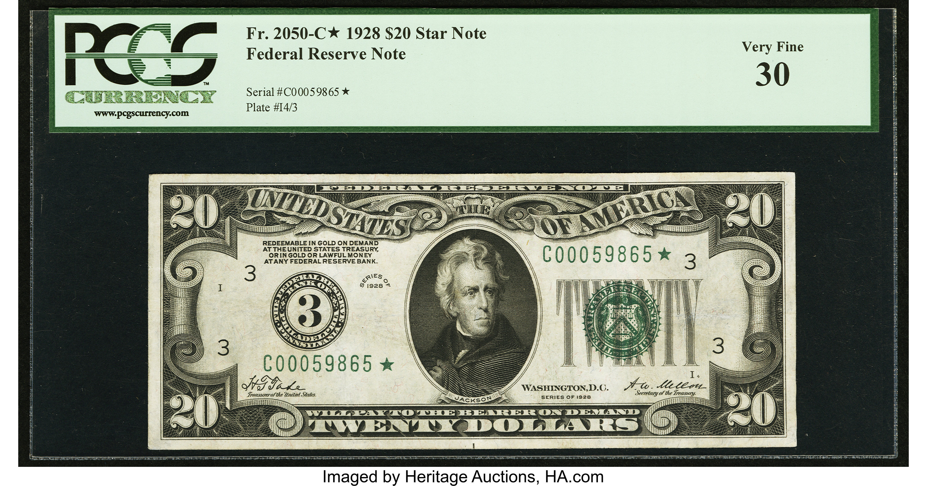 image for: Fr. 2050-C* $20 1928 Federal Reserve Star Note. PCGS Very Fine 30....