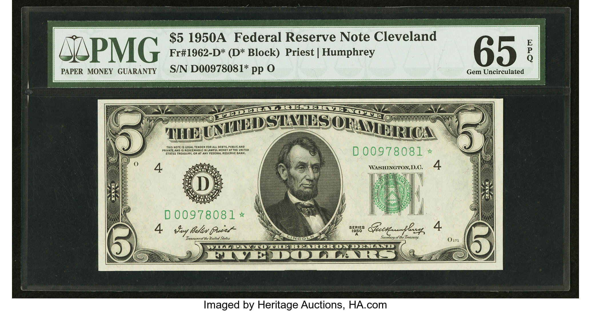 1950A $5 Replacement, Cleveland (Fr. 1962D*)