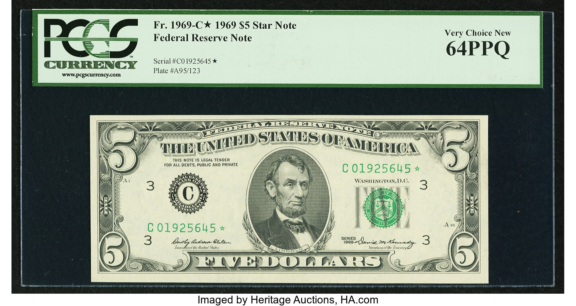 image for: Fr. 1969-C* $5 1969 Federal Reserve Note. PCGS Very Choice New 64PPQ....