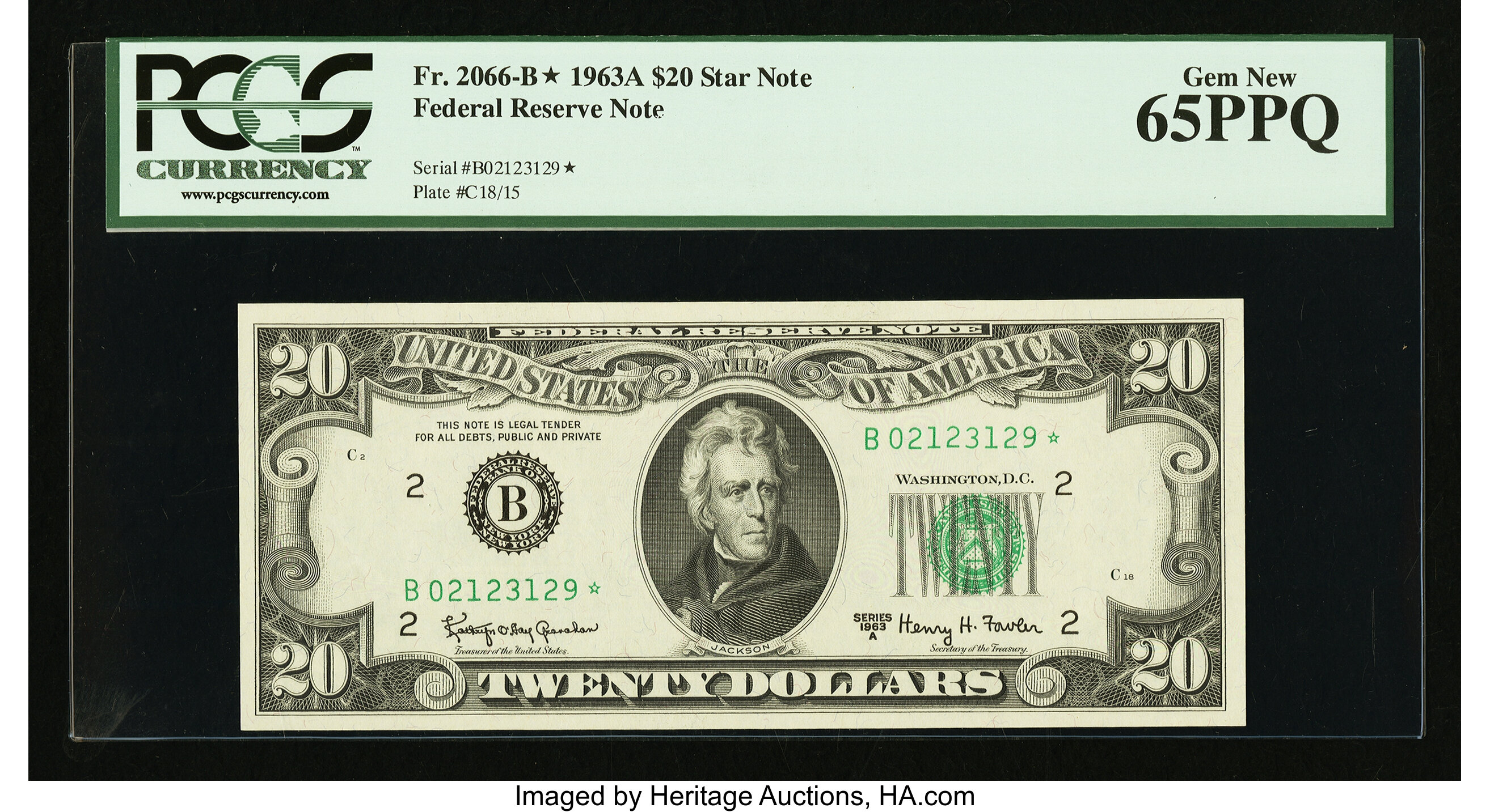 image for: Fr. 2066-B* $20 1963A Federal Reserve Note. PCGS Gem New 65PPQ....