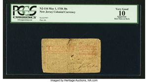 image for: New Jersey May 1, 1758 30s PCGS Apparent Very Good 10....
