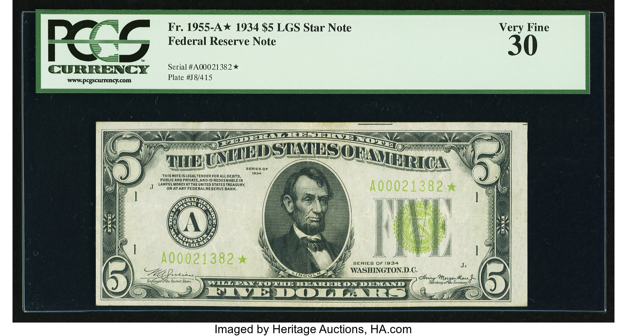 image for: Fr. 1955-A* $5 1934 Federal Reserve Star Note. PCGS Very Fine 30....