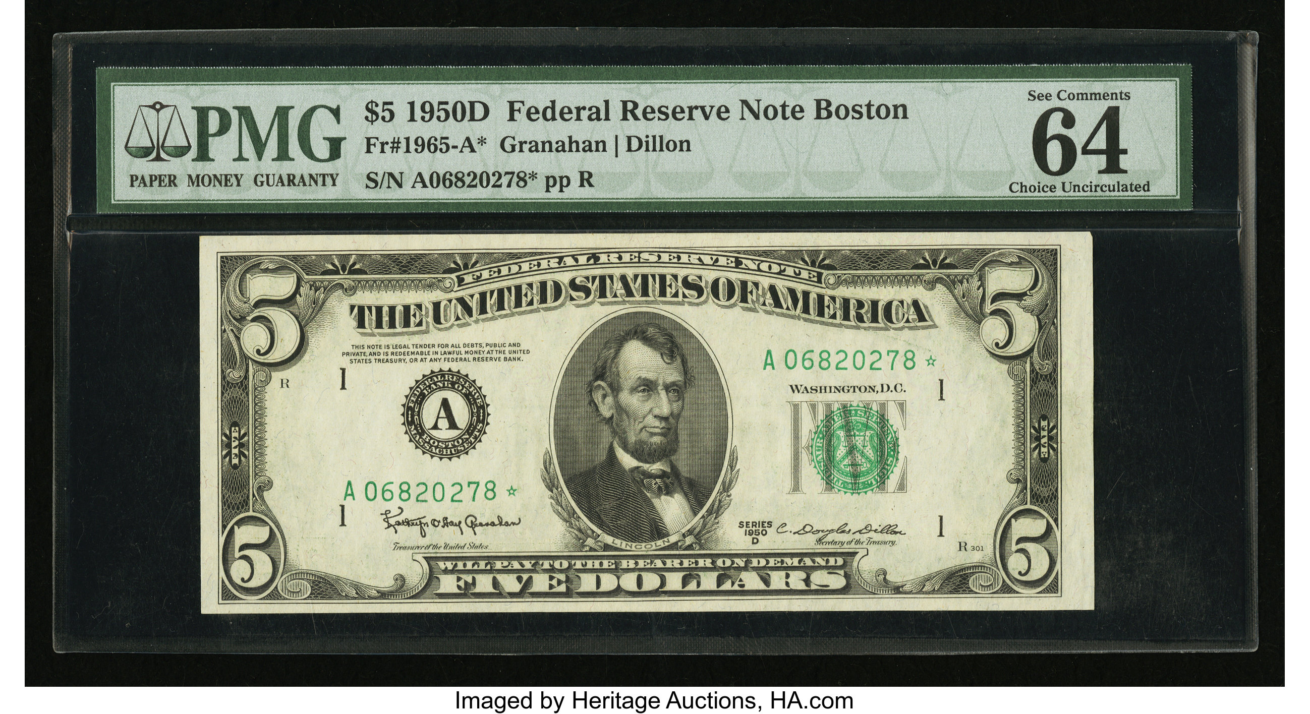 image for: Fr. 1965-A* $5 1950D Federal Reserve Note. PMG Choice Uncirculated 64 EPQ....