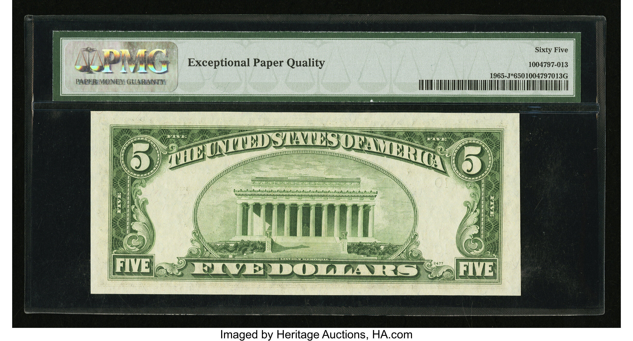 image for: Fr. 1965-J* $5 1950D Federal Reserve Note. PMG Gem Uncirculated 65 EPQ....