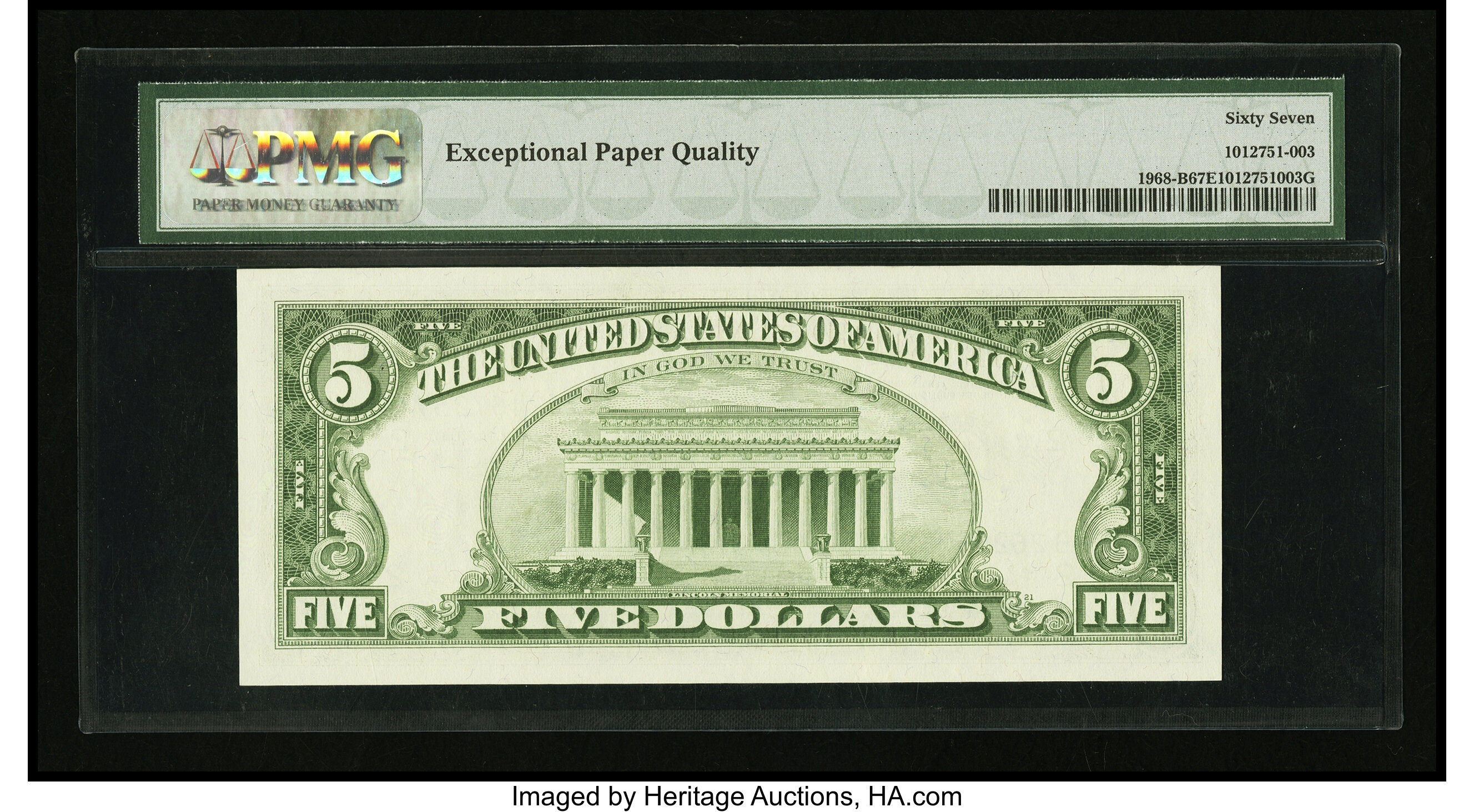 image for: Fr. 1968-B $5 1963A Federal Reserve Note. PMG Superb Gem Unc 67 EPQ....