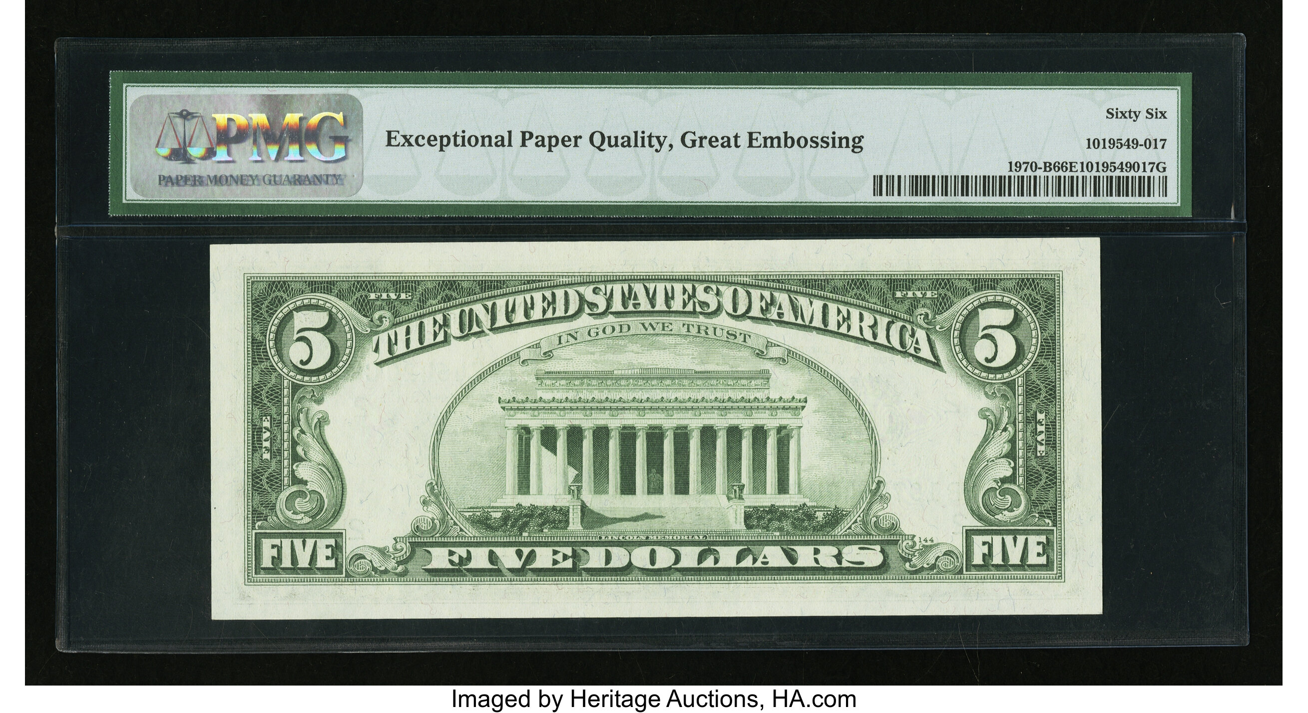 image for: Fr. 1970-B $5 1969A Federal Reserve Note. PMG Gem Uncirculated 66 EPQ....