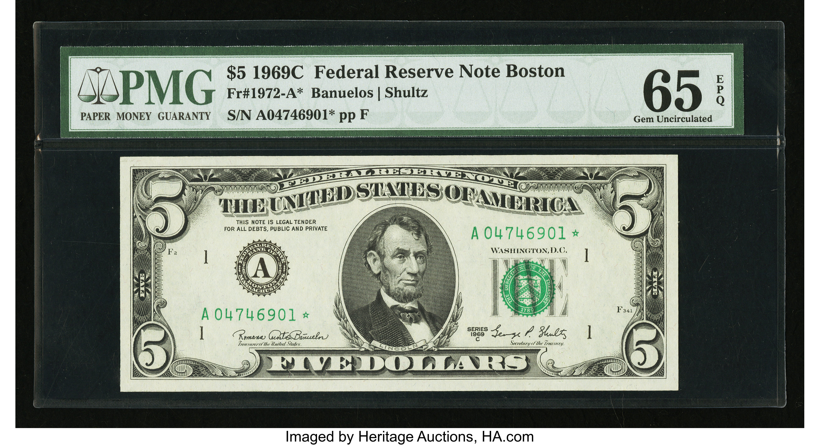 image for: Fr. 1972-A* $5 1969C Federal Reserve Star Note. PMG Gem Uncirculated 65 EPQ....