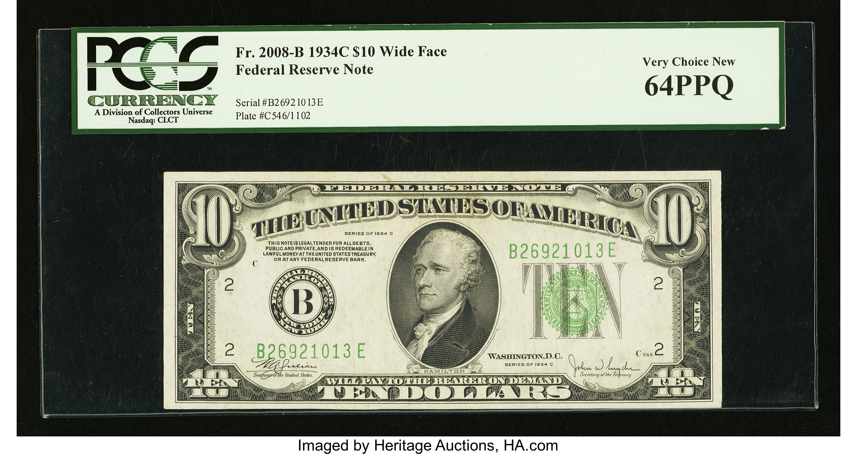 image for: Fr. 2008-B $10 1934C Wide Federal Reserve Note. PCGS Very Choice New 64PPQ....