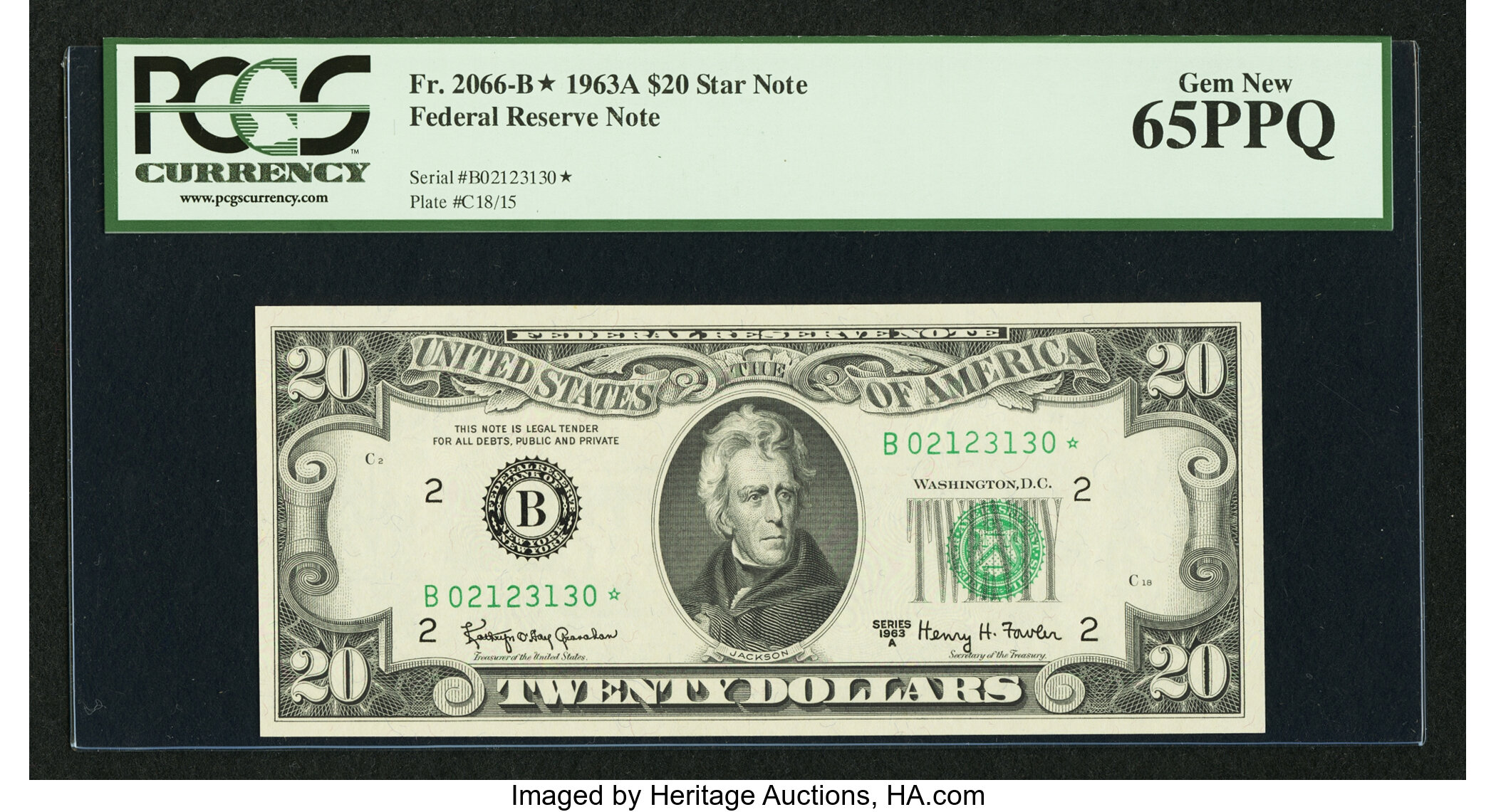 image for: Fr. 2066-B* $20 1963A Federal Reserve Note. PCGS Gem New 65PPQ....
