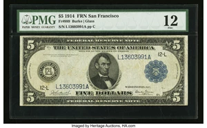 image for: Fr. 889 $5 1914 Federal Reserve Note PMG Fine 12....