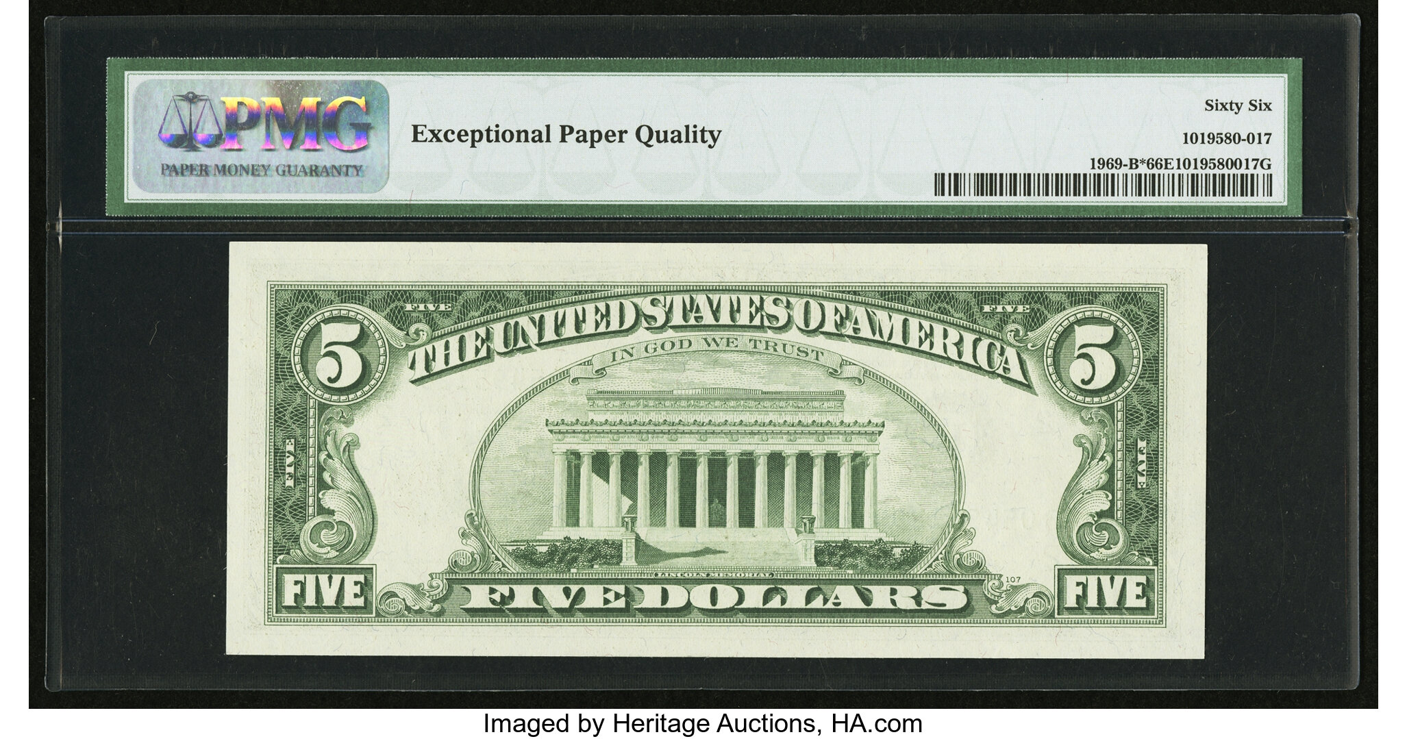 image for: Fr. 1969-B* $5 1969 Federal Reserve Star Note. PMG Gem Uncirculated 66 EPQ....