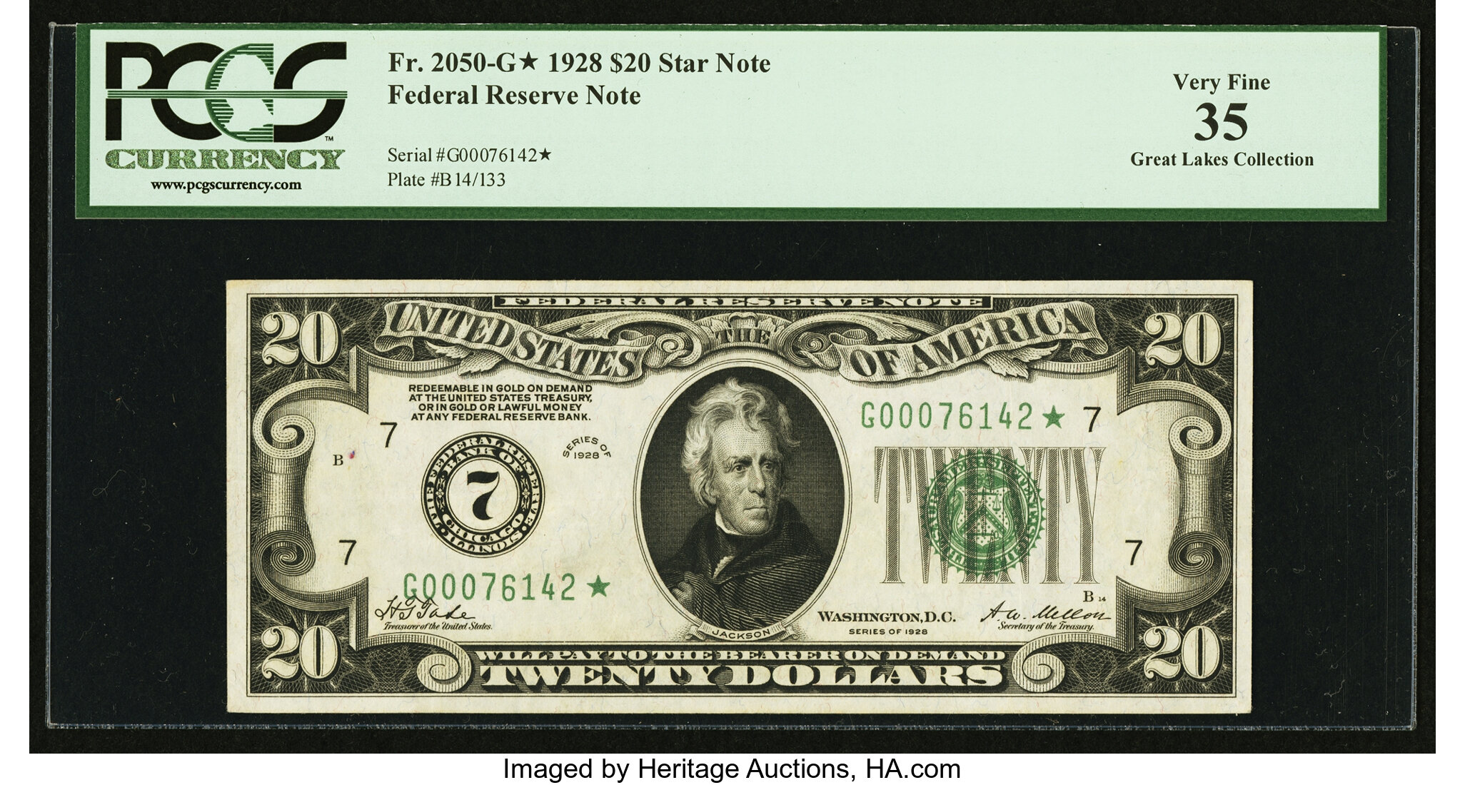 image for: Fr. 2050-G* $20 1928 Federal Reserve Star Note. PCGS Very Fine 35....