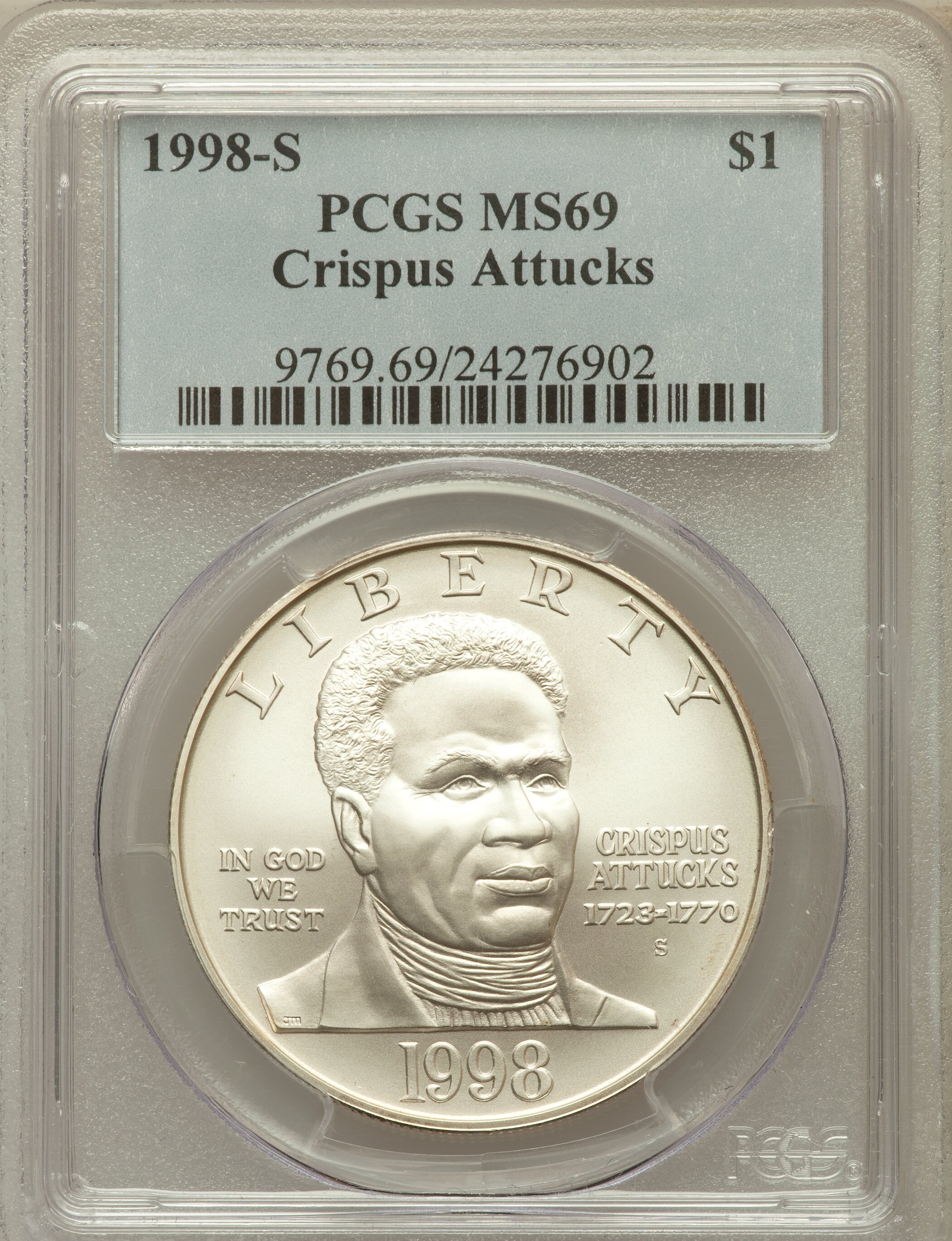1998-S $1 Black Patriots Silver Dollar MS69 PCGS. PCGS Population (1329/198). NGC Census: (824/278). Numismedia Wsl. Price...