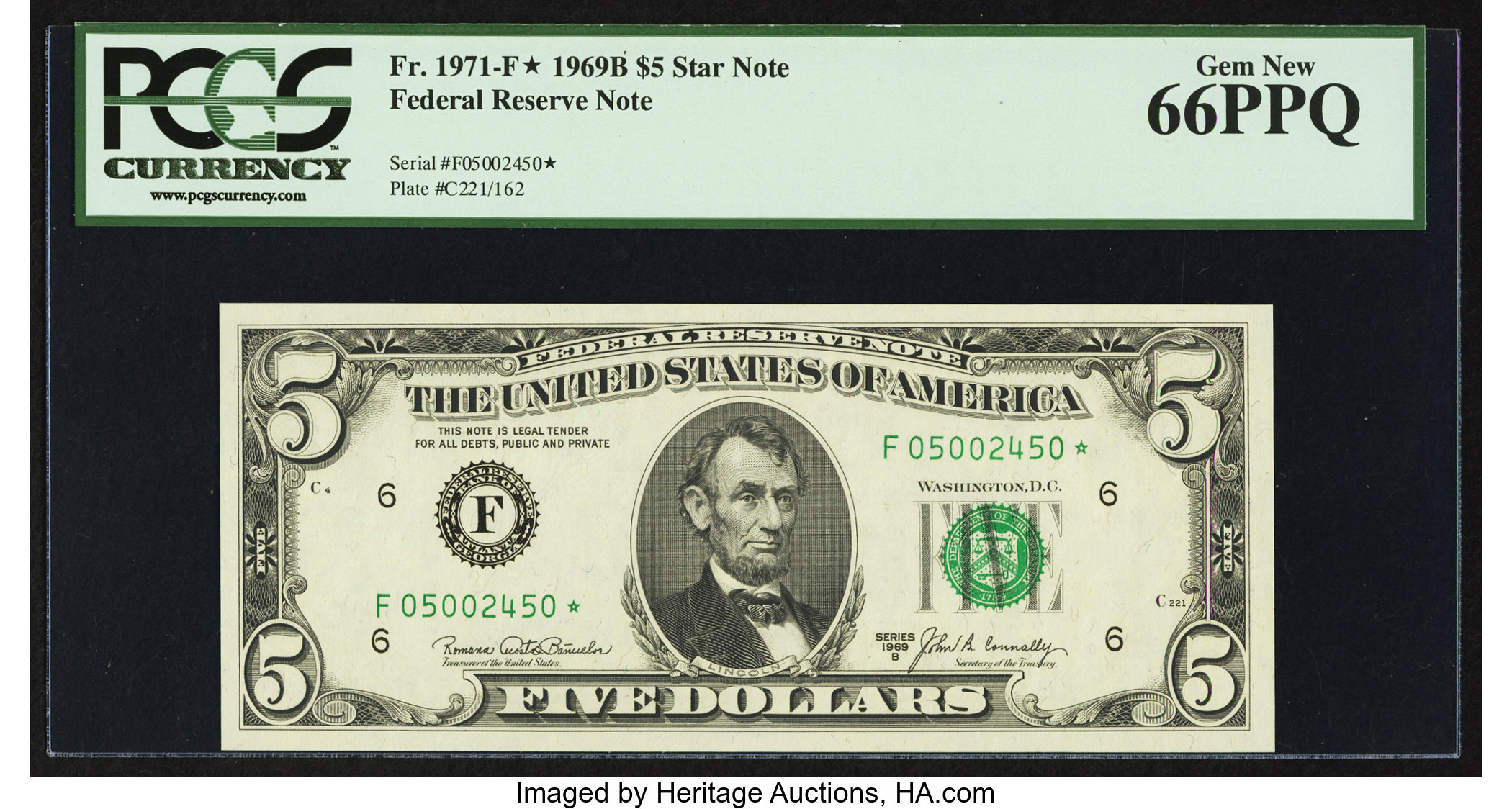 image for: Fr. 1971-F* $5 1969B Federal Reserve Note. PCGS Gem New 66PPQ....