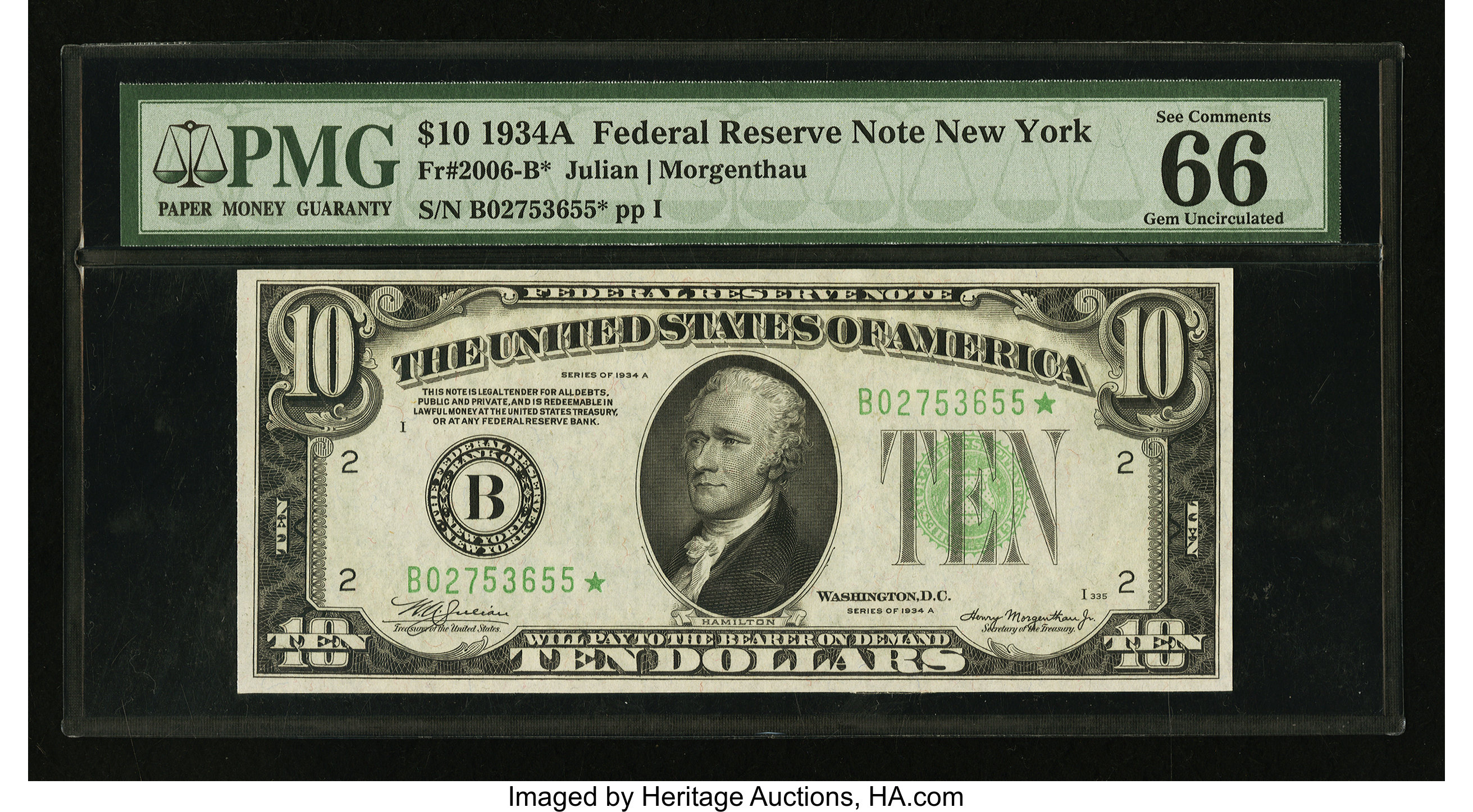 image for: Fr. 2006-B* $10 1934A Federal Reserve Note. PMG Gem Uncirculated 66 EPQ...
