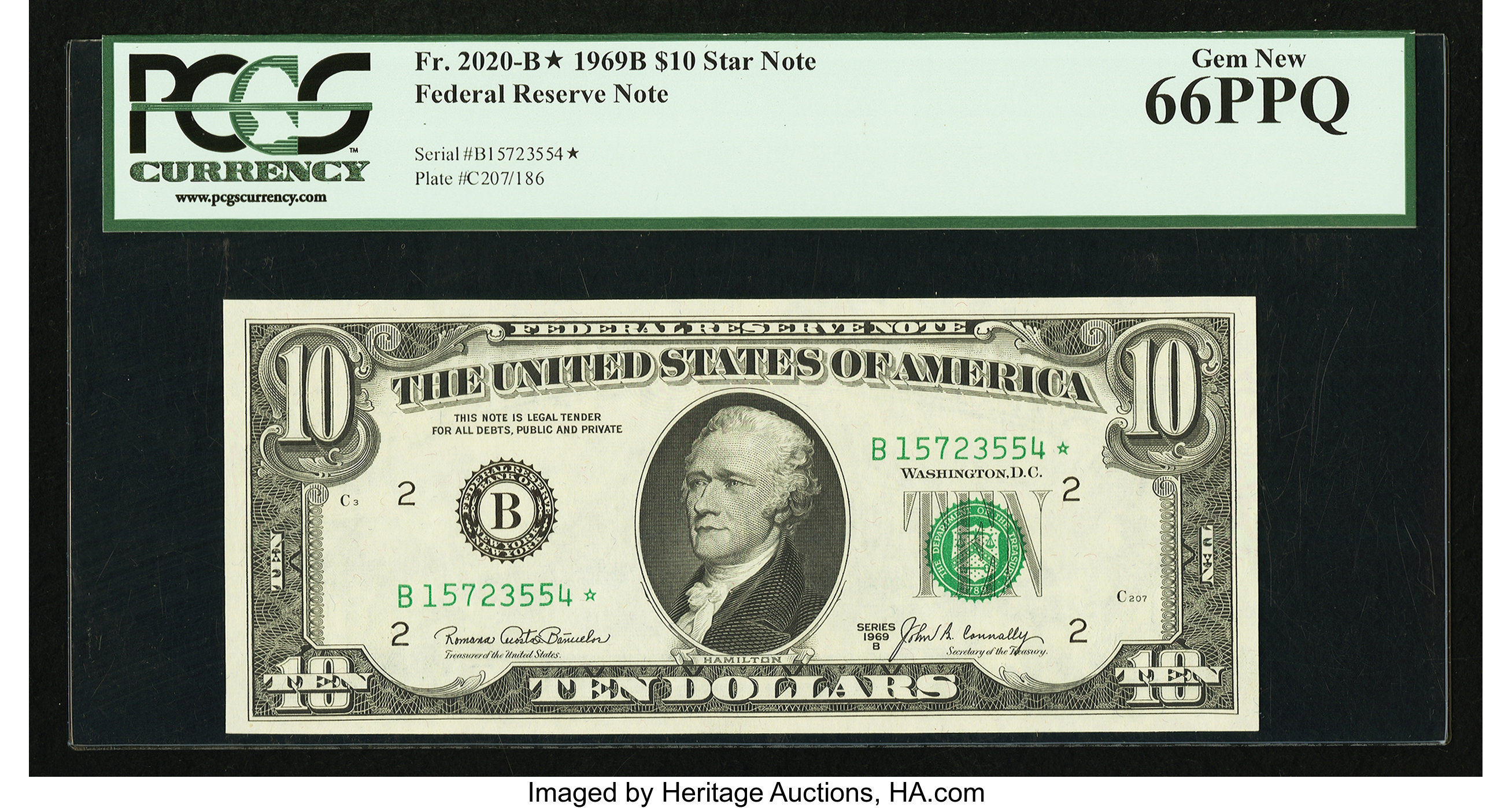 image for: Fr. 2020-B* $10 1969B Federal Reserve Note. PCGS Gem New 66PPQ....