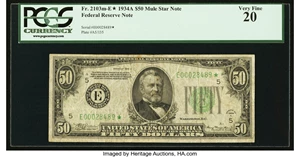 image for: Fr. 2103-E* $50 1934A Mule Federal Reserve Note. PCGS Very Fine 20....