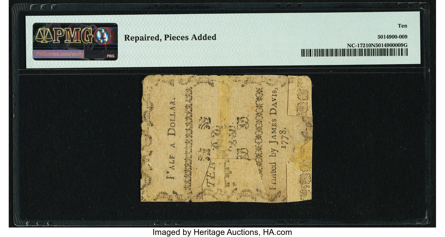 image for: North Carolina August 8, 1778 $1/2 Behold! A New World Fr. NC-172 PMG Very Good 10 Net....