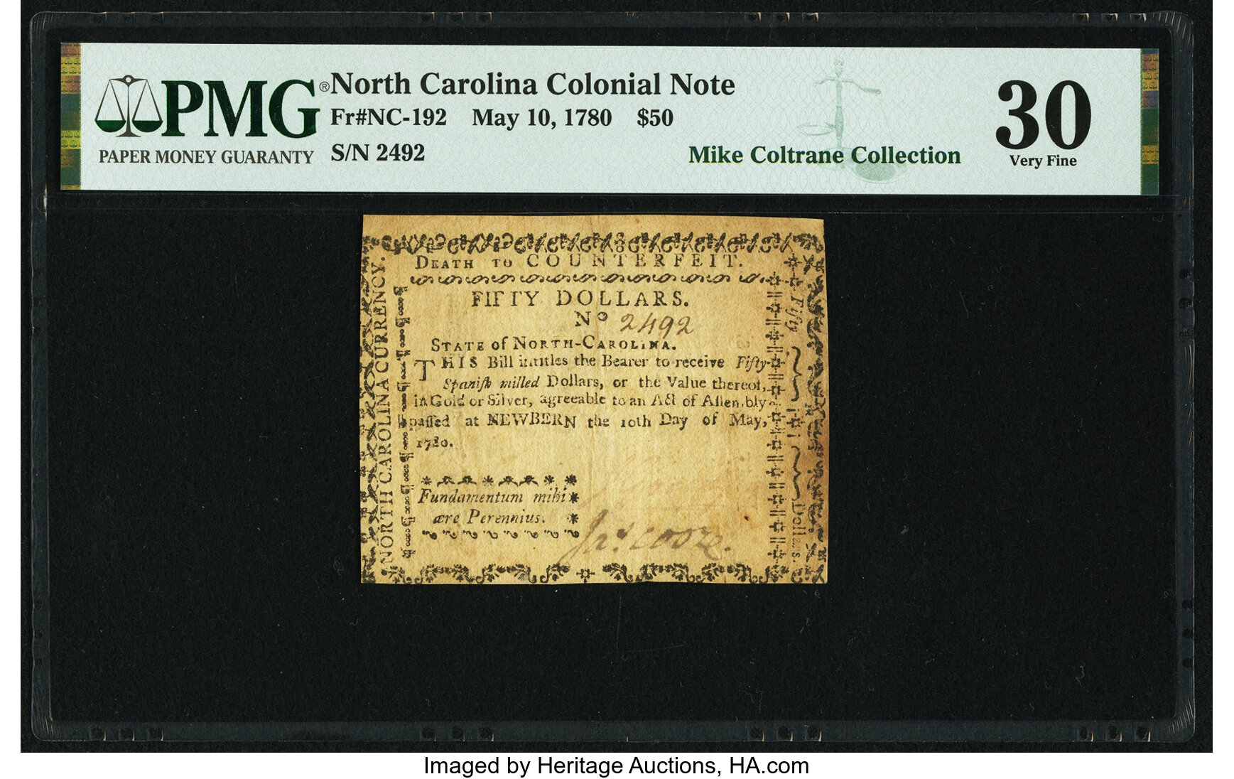 image for: North Carolina May 10, 1780 $50 Fundamentum ... Fr. NC-192 PMG Very Fine 30....
