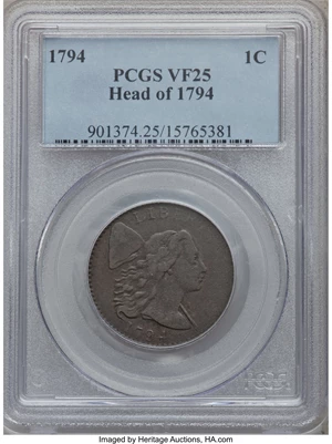 image for: 1794 1C Head of 1794, S-32, B-18, R.2 VF25 PCGS....