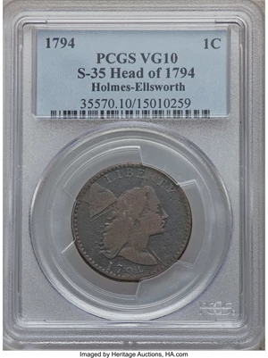 image for: 1794 1C Head of 1794, S-35, B-21, R.5 VG10 PCGS....