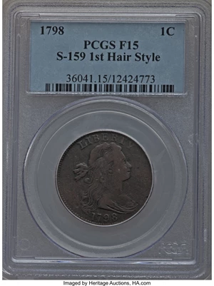 image for: 1798 1C First Hair Style, S-159, B-18, R.3 Fine 15 PCGS....