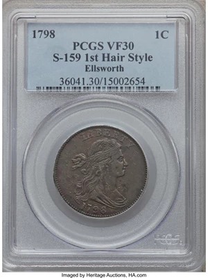 image for: 1798 1C First Hair Style, S-159, B-18, R.3 VF30 PCGS....