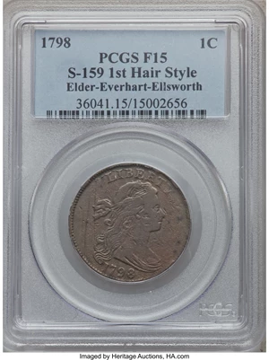 image for: 1798 1C First Hair Style, S-159, B-18, R.3 Fine 15 PCGS....