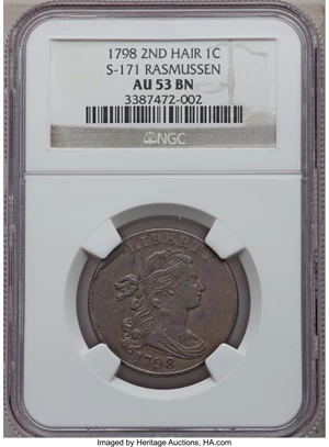 image for: 1798 1C Second Hair Style, S-171, B-30, R.4 AU53 NGC....
