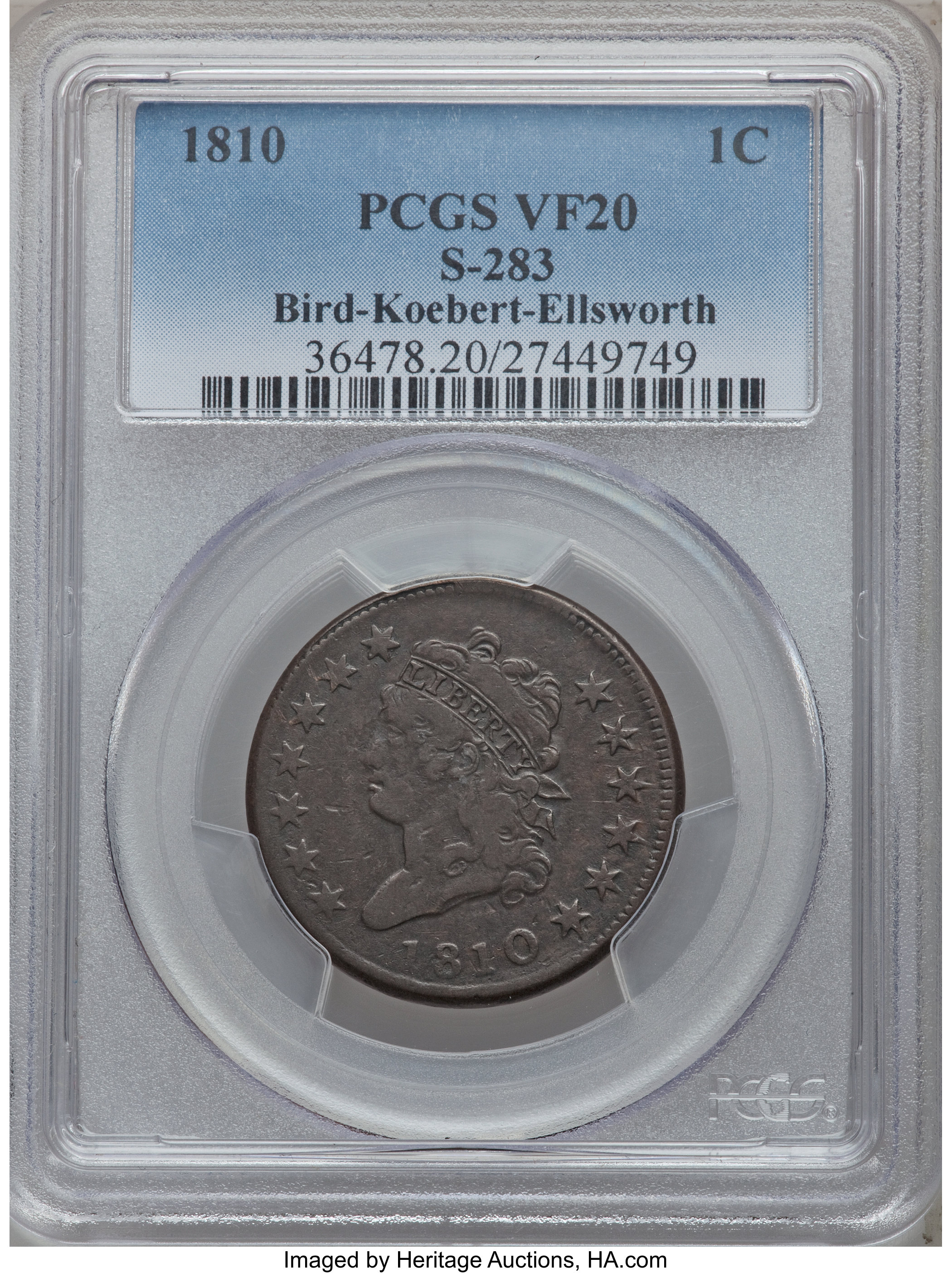 image for: 1810 1C S-283, B-4, R.2 VF20 PCGS....