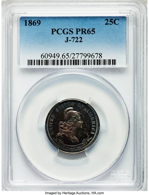 image for: 1869 25C Standard Silver Quarter Dollar, Judd-722, Pollock-803, High R.6, PR65 PCGS....